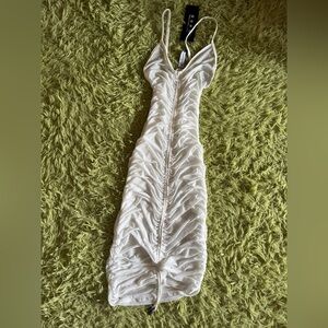 MyOutfitOnline - White Ruched Bikini Cover Up Dress